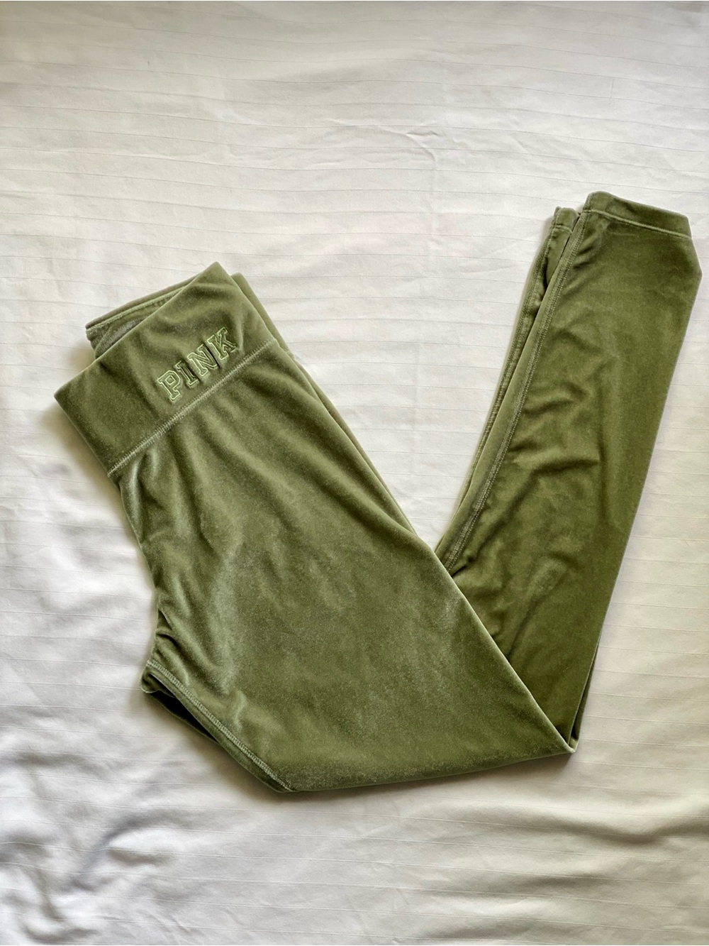PINK Victoria's Secret Olive Green Velour Leggings with Branded Tag